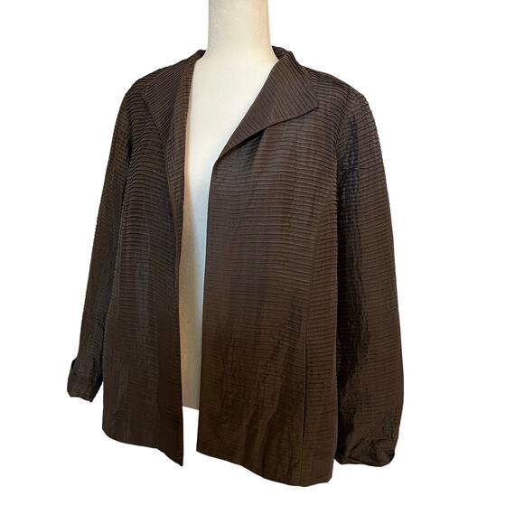 EILEEN FISHER 100% Silk Groove Jacket Blazer Brown Large - Picture 7 of 7